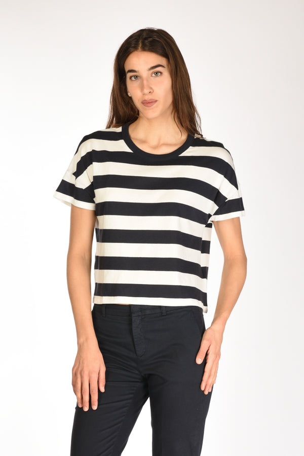 Majestic Filatures Paris Maglia Girocollo Bianco/blu Donna