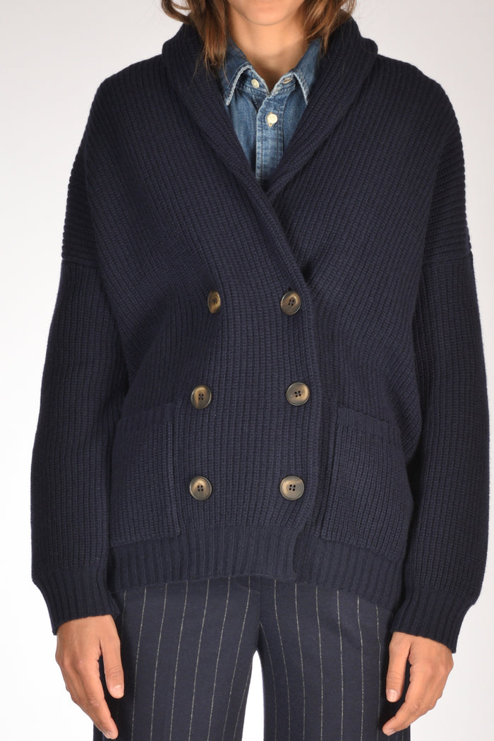 Base Milano Maglia Cardigan Blu Donna - 3