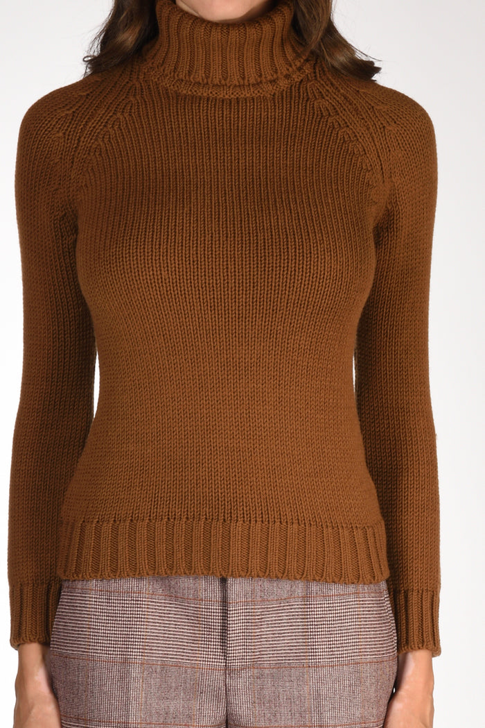 Base Milano Maglia Collo Alto Beige Cammello Donna - 3