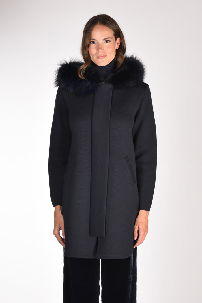 Ella Lago Di Como Cappotto Con Pelo Blu Donna - 2