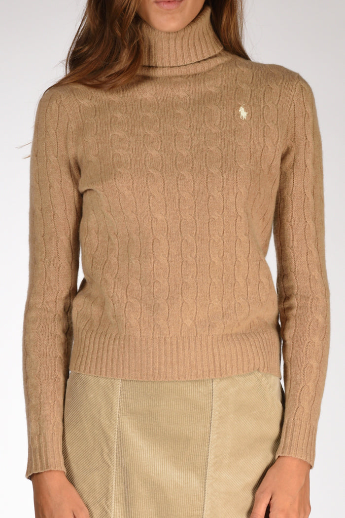 Polo Ralph Lauren Collo Alto Treccia Beige Cammello Donna - 3