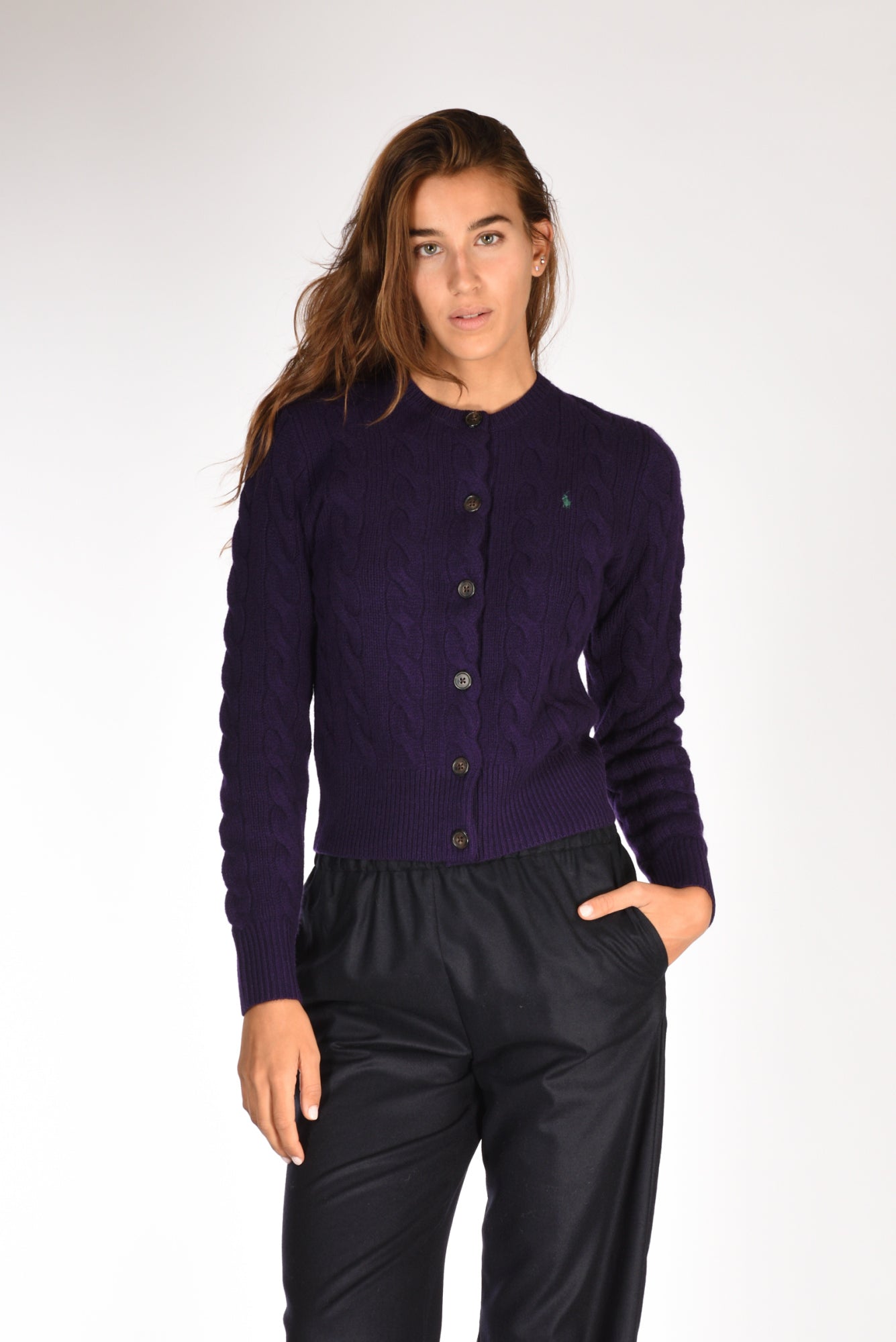 Polo Ralph Lauren Cardigan Treccia Viola Donna