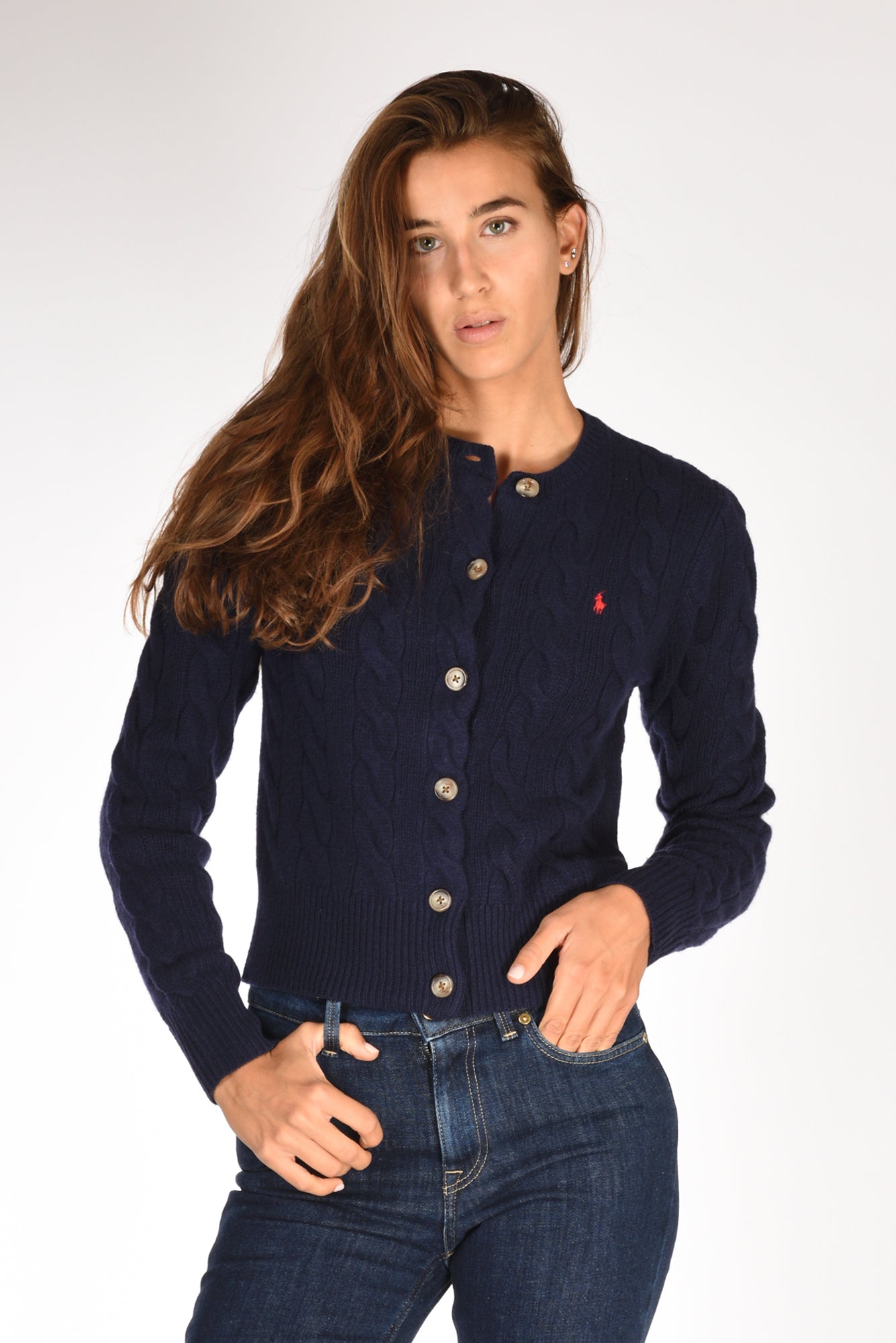 Polo Ralph Lauren Cardigan Treccia Blu Donna