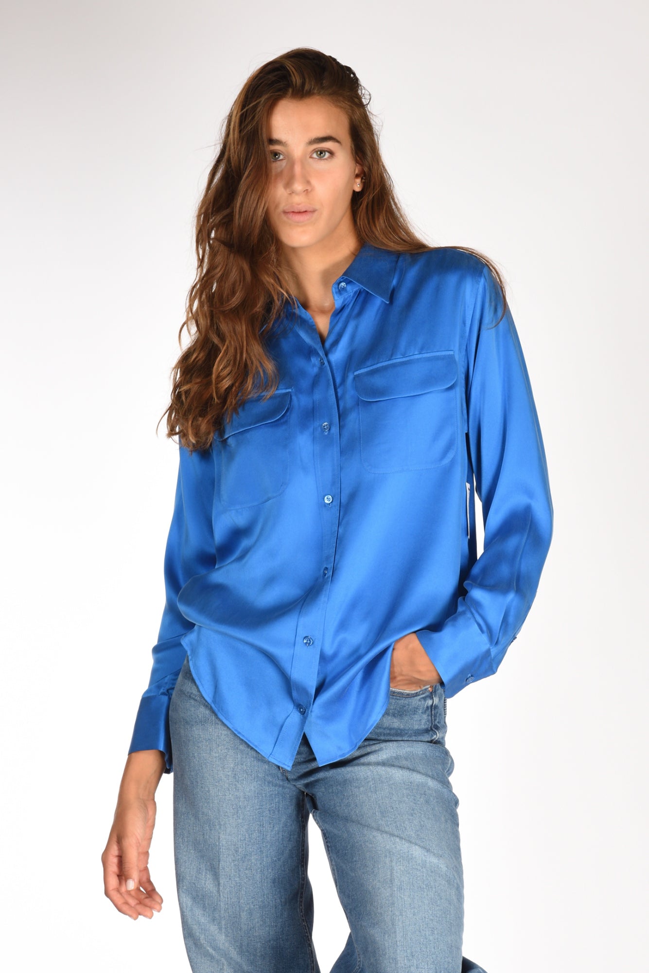 Equipment Femme Camicia Tasche Blu Chiaro Donna