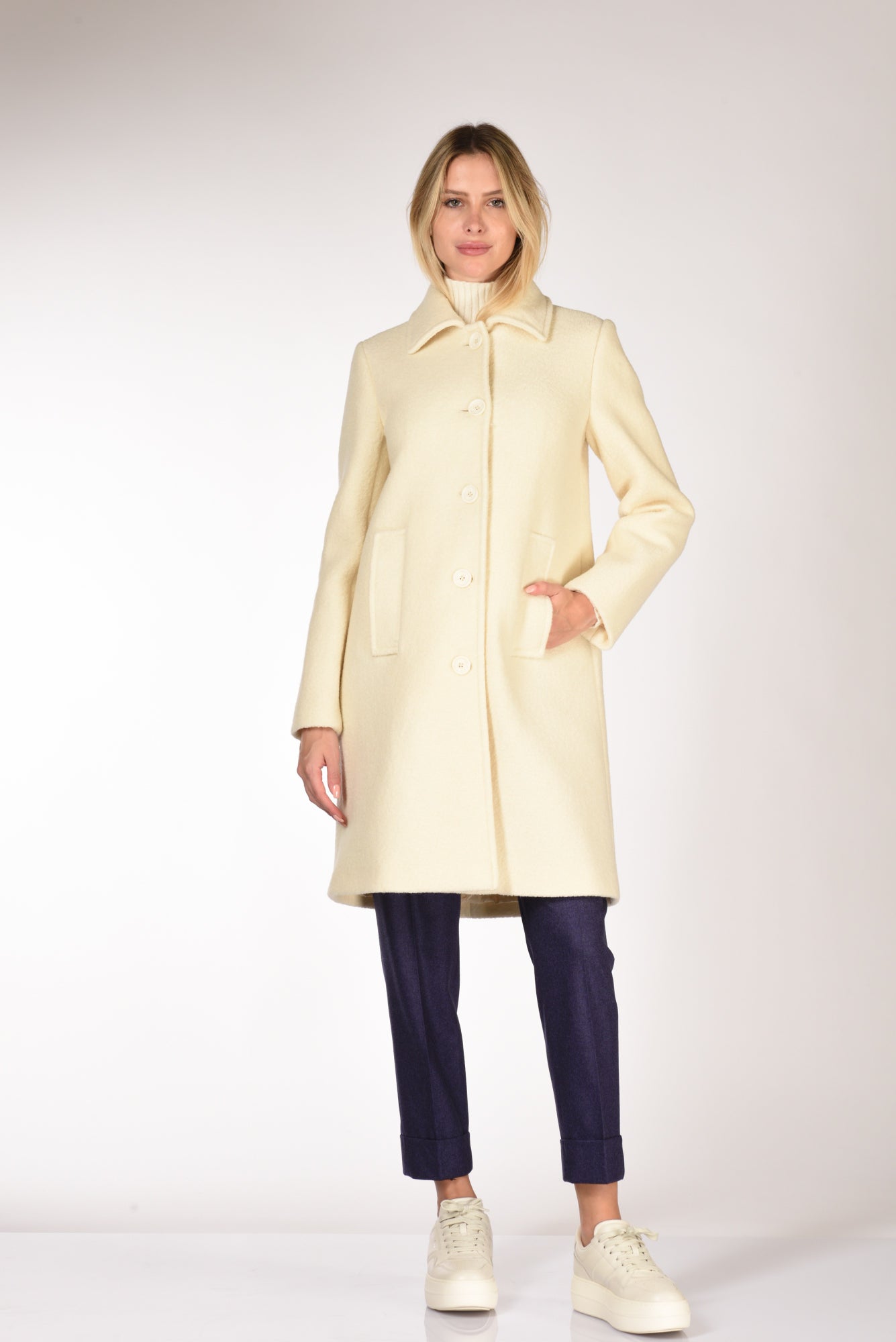 Aspesi Cappotto Monopetto Bianco Naturale Donna