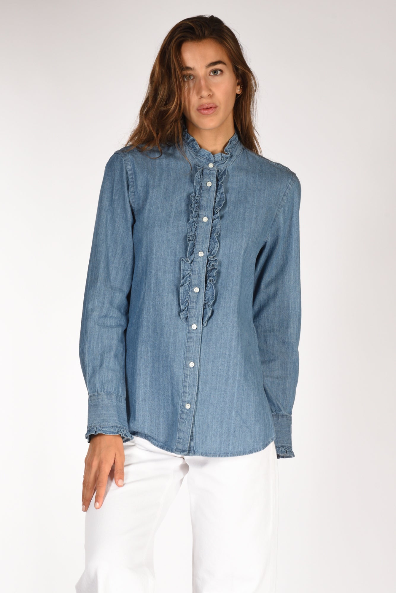 Aspesi Camicia Rouches Blu Jeans Donna