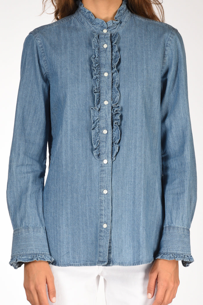 Aspesi Camicia Rouches Blu Jeans Donna - 3