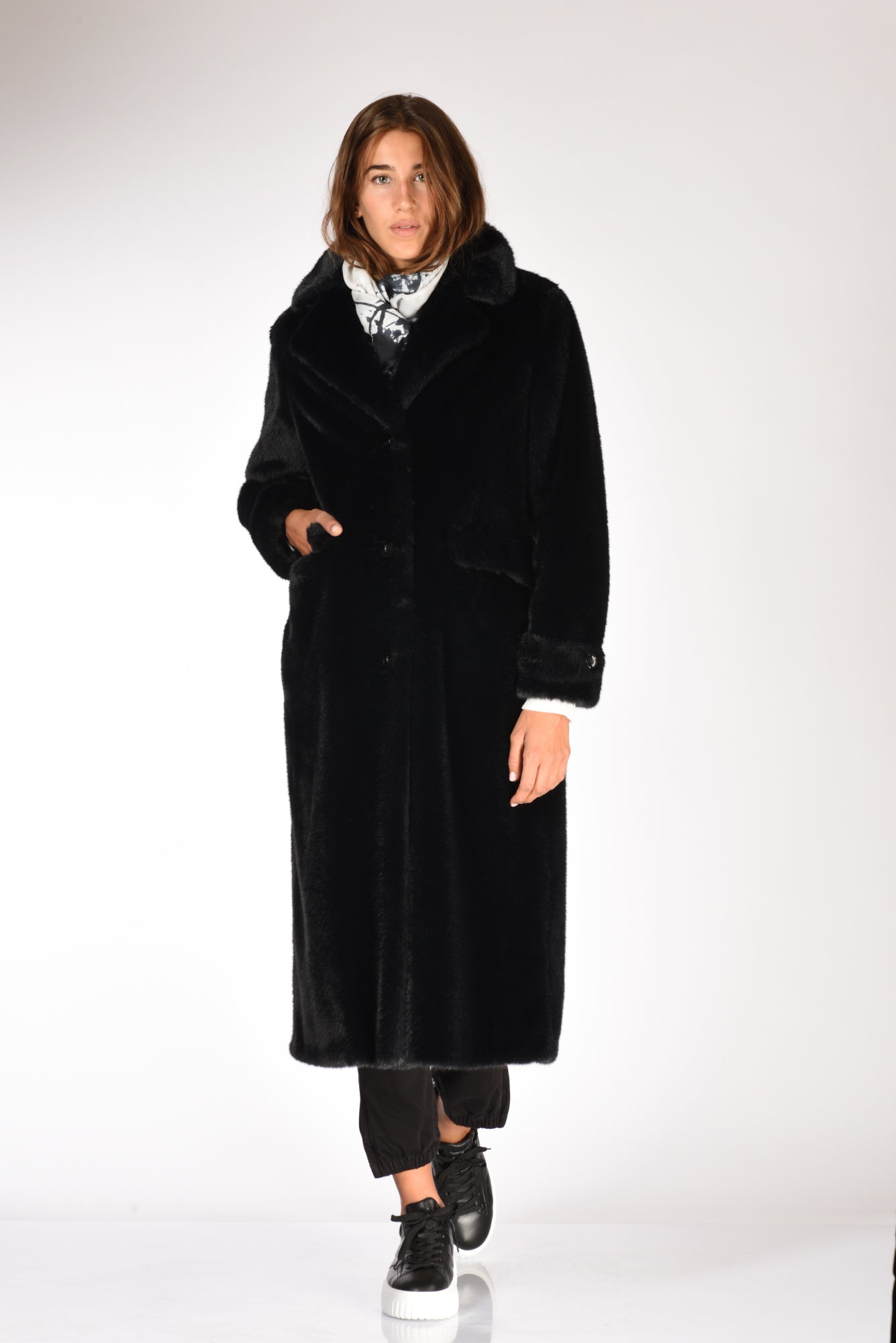 Herno Cappotto Faux Fur Nero Donna