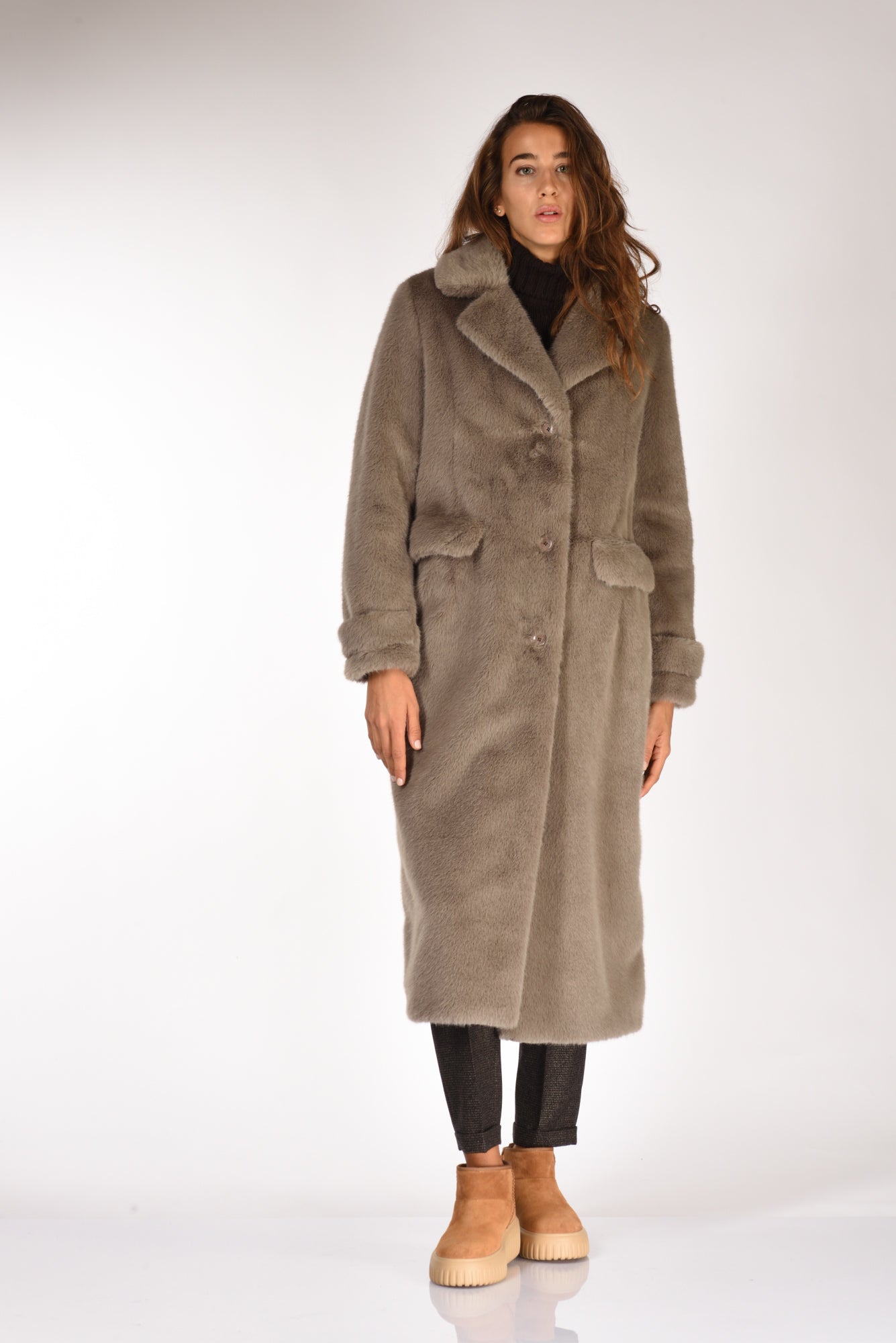 Herno Cappotto Faux Fur Grigio Tortora Donna