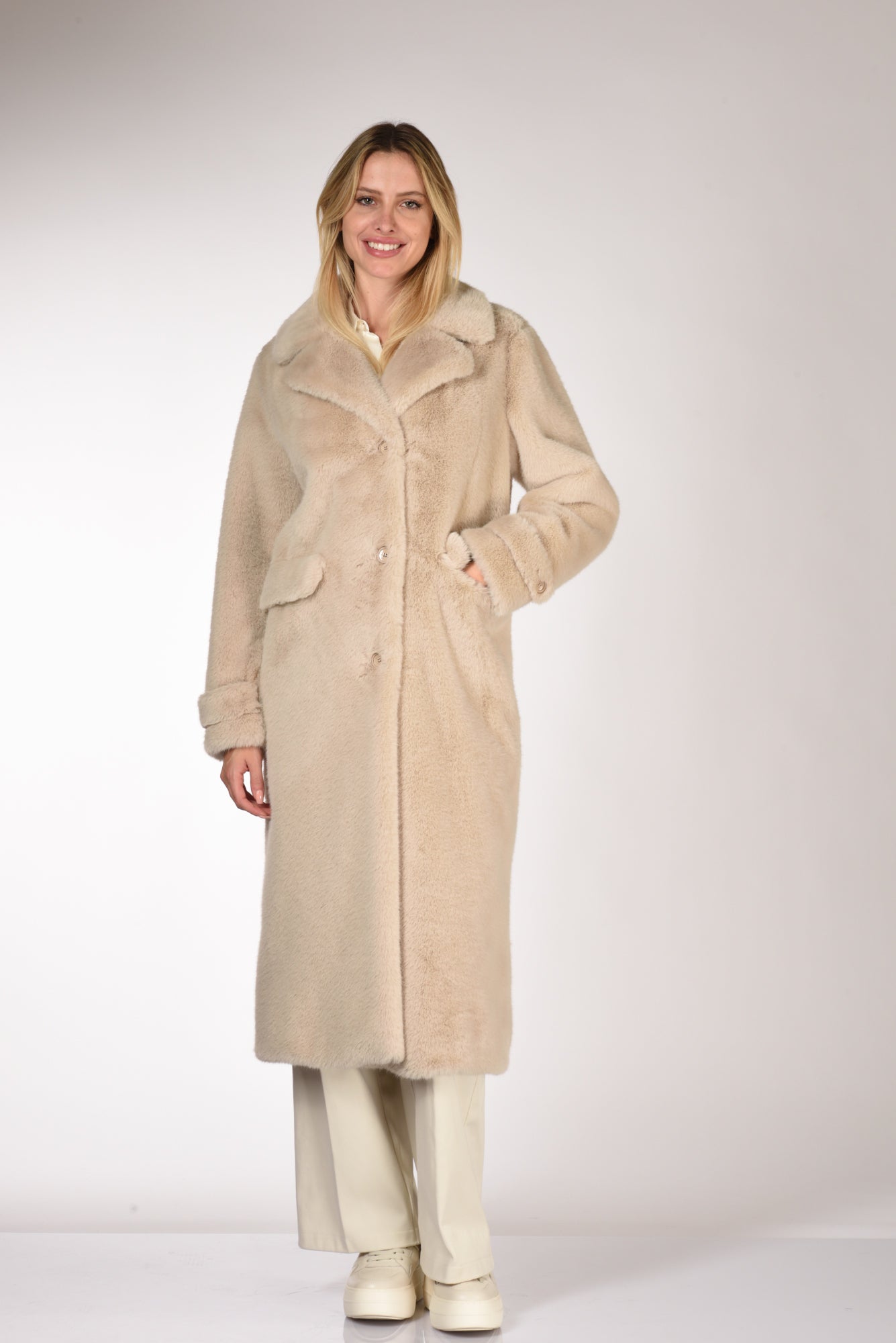 Herno Cappotto Faux Fur Beige Donna