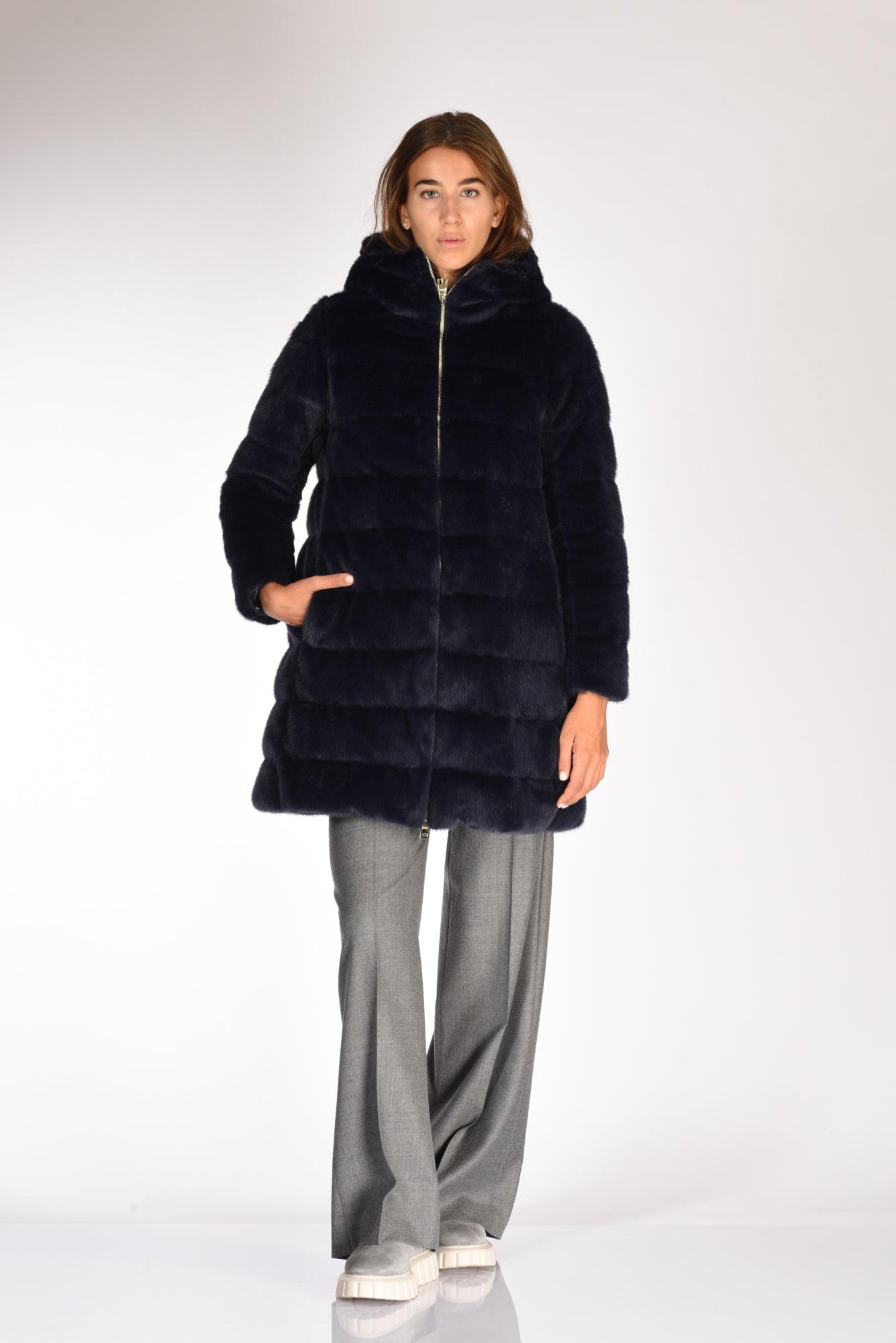 Herno Piumino Faux Fur Blu Donna