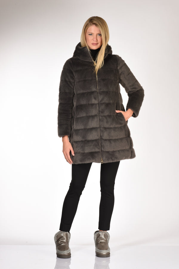 Herno Piumino Faux Fur Grigio Scuro Donna