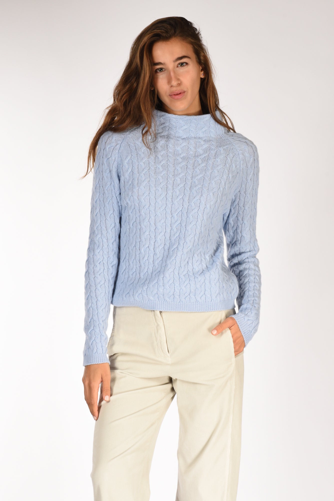 Anne Claire Maglia Treccia Azzurro Donna