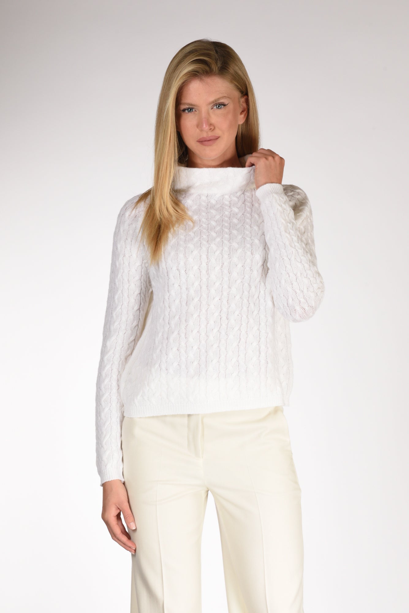 Anne Claire Maglia Treccia Bianco Donna