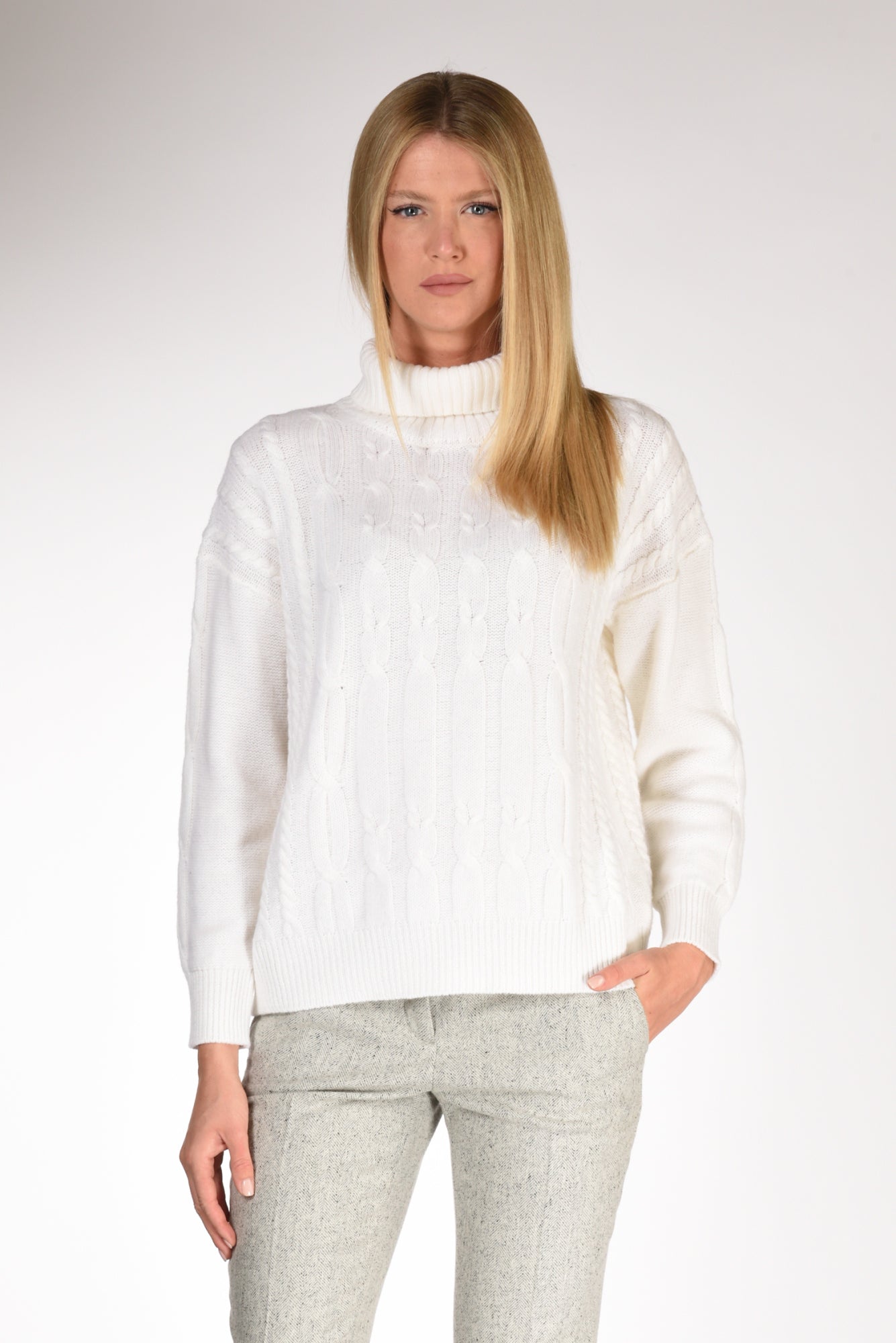 Anne Claire Maglia Treccia Bianco Donna