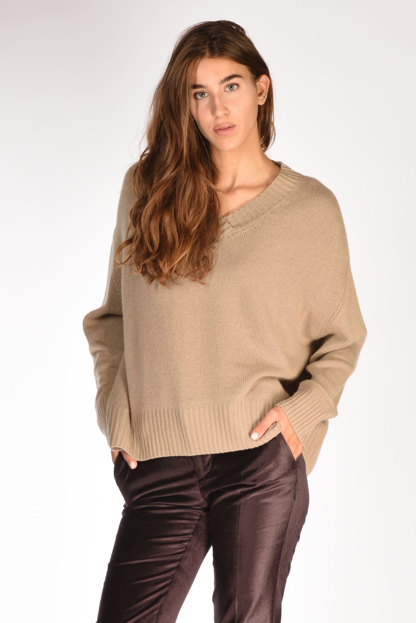 Allude Maglia V Beige Scuro Donna