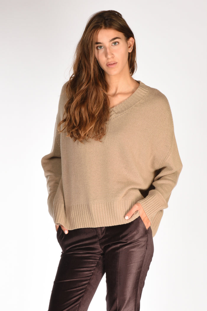 Allude Maglia V Beige Scuro Donna - 1