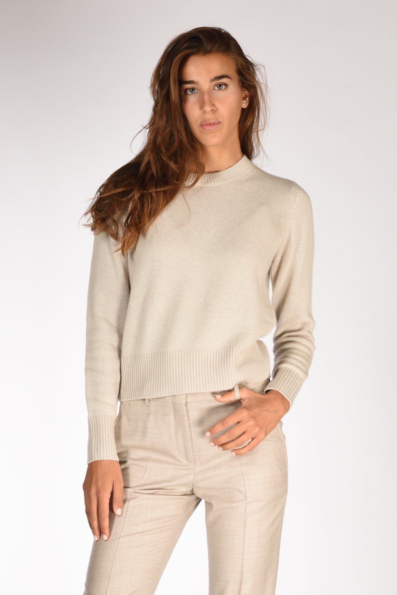 Allude Maglia Girocollo Beige Chiaro Donna