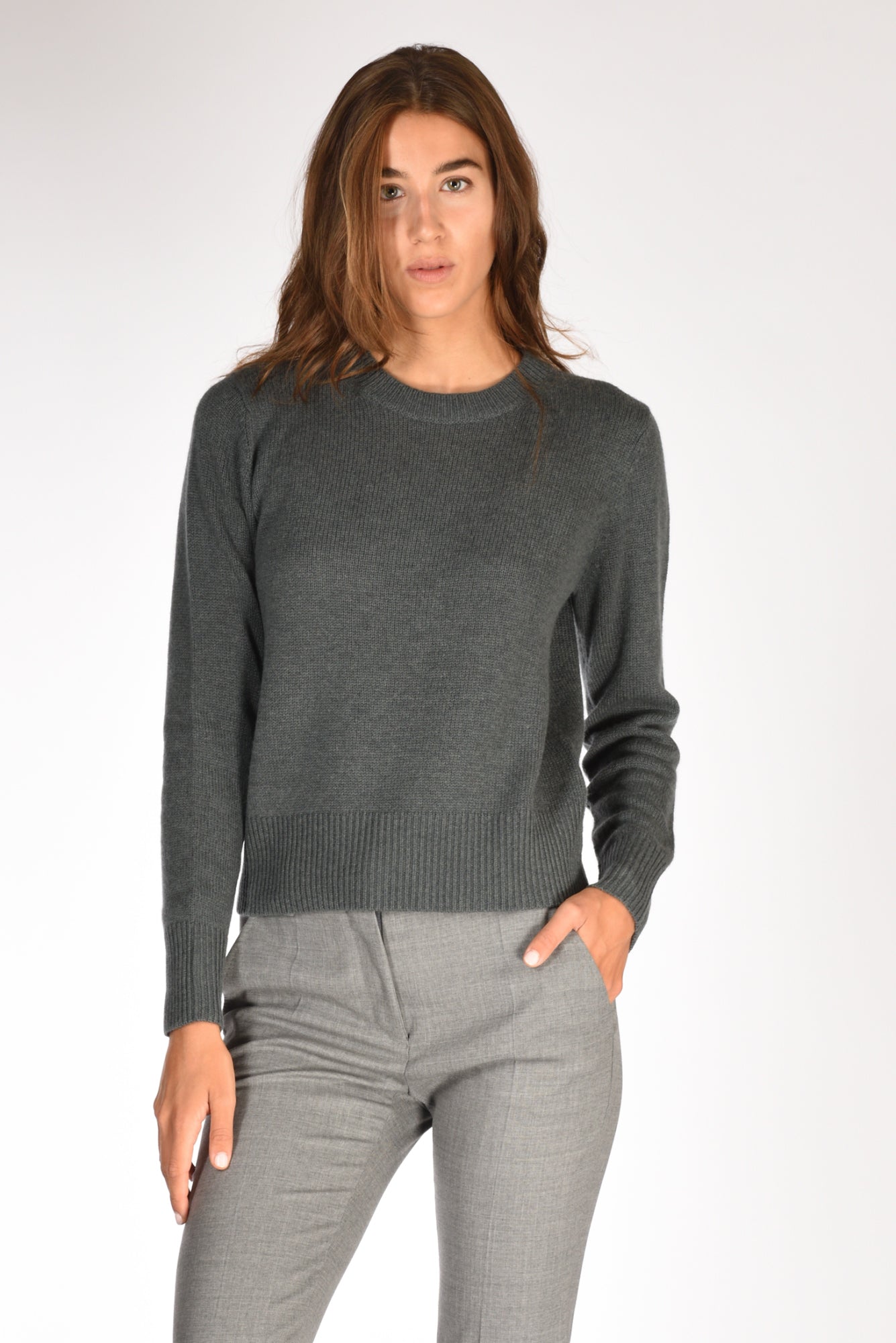 Allude Maglia Girocollo Grigio Fango Donna