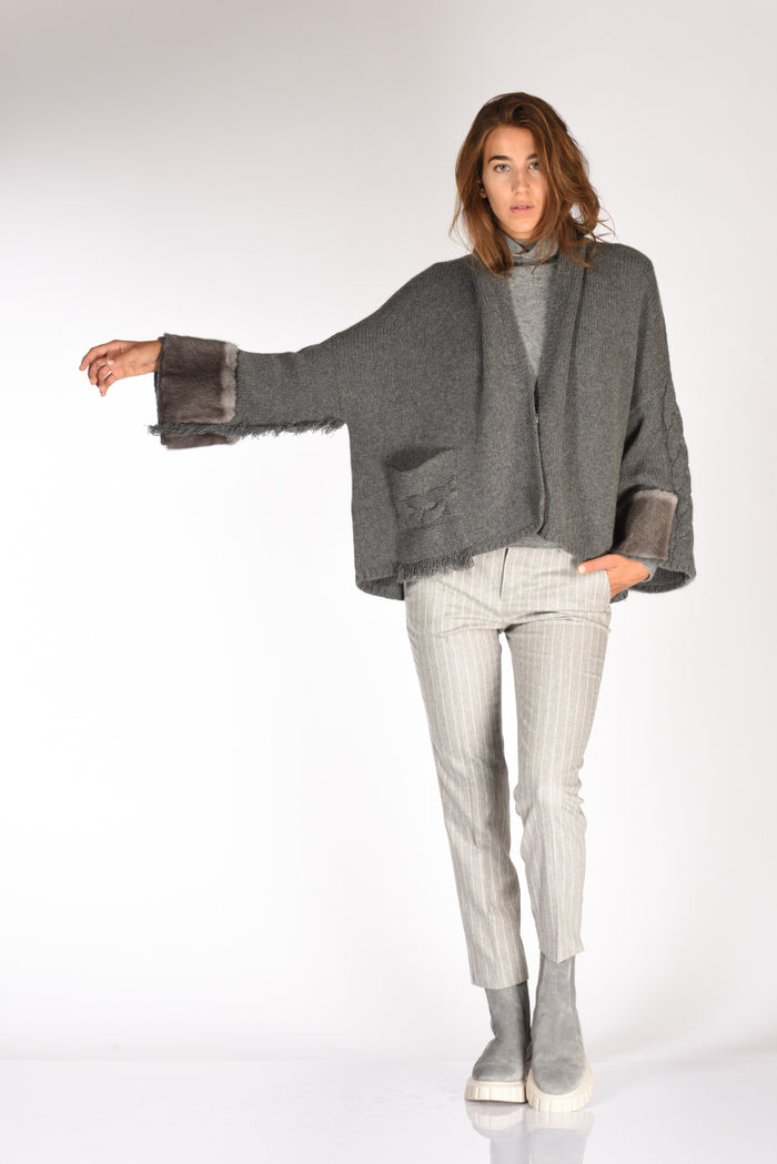 Ella Lago Di Como Poncho Treccia Grigio Donna - 6