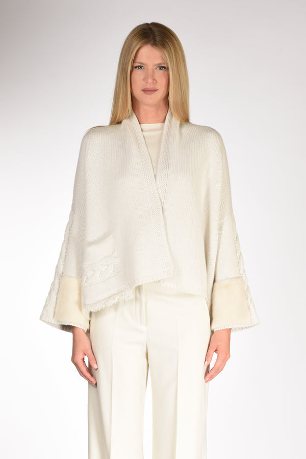 Ella Lago Di Como Poncho Treccia Bianco Latte Donna-2