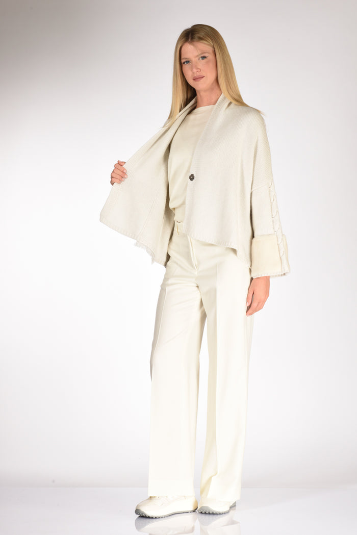 Ella Lago Di Como Poncho Treccia Bianco Latte Donna - 6