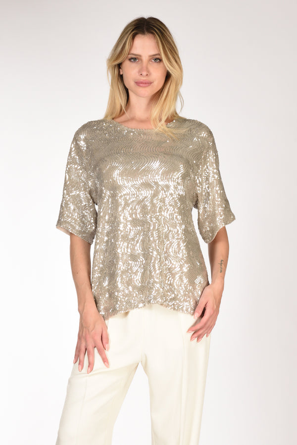 Forte Forte Tshirt Paillettes Argento Donna