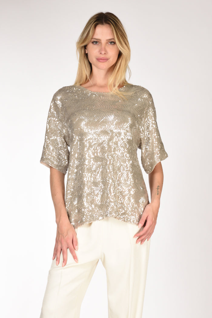 Forte Forte Tshirt Paillettes Argento Donna - 1