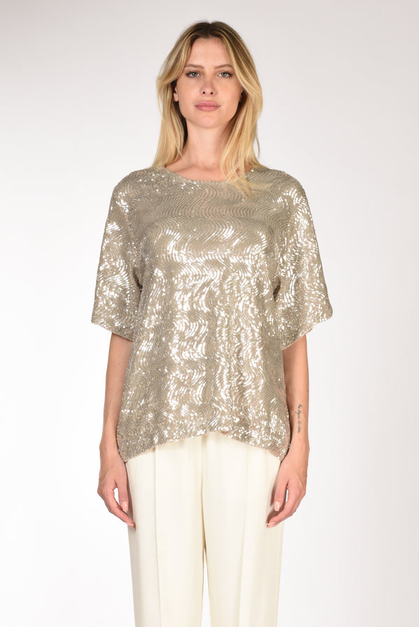 Forte Forte Tshirt Paillettes Argento Donna-2