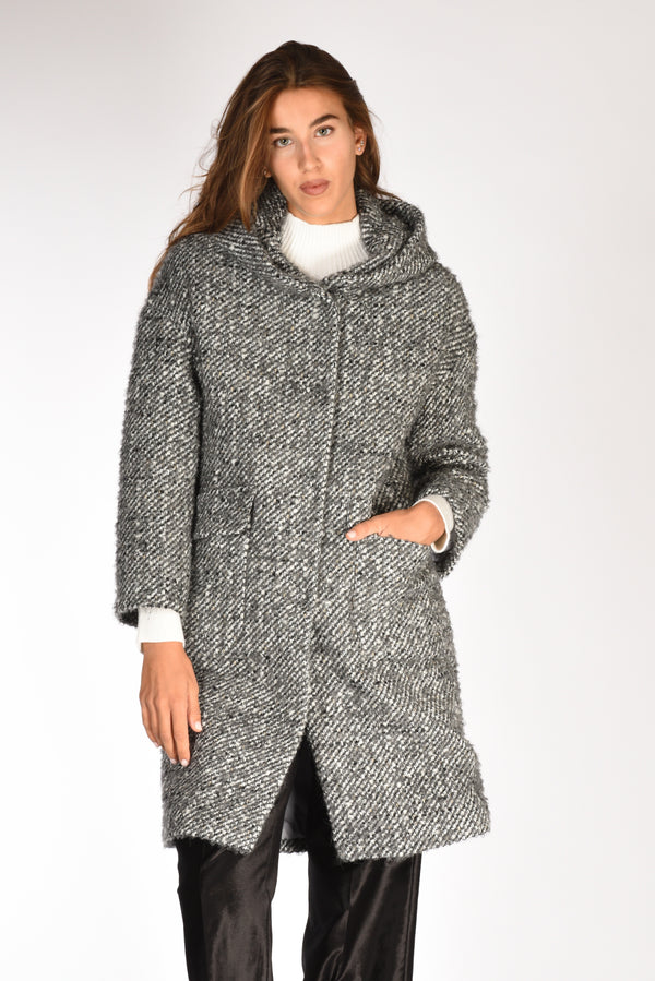 Mouche Cappotto Cappuccio Grigio Melange Donna