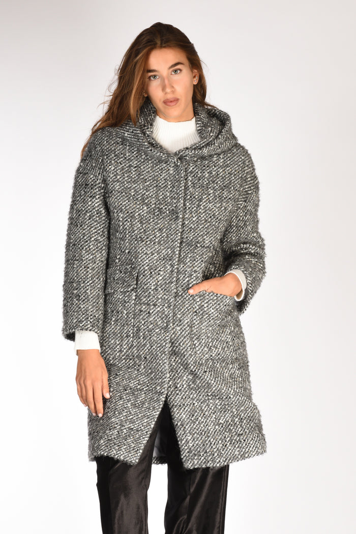 Mouche Cappotto Cappuccio Grigio Melange Donna - 1