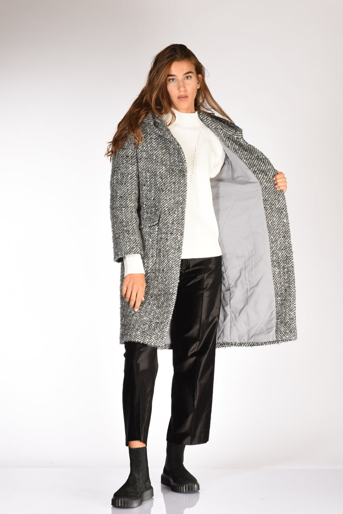 Mouche Cappotto Cappuccio Grigio Melange Donna - 6