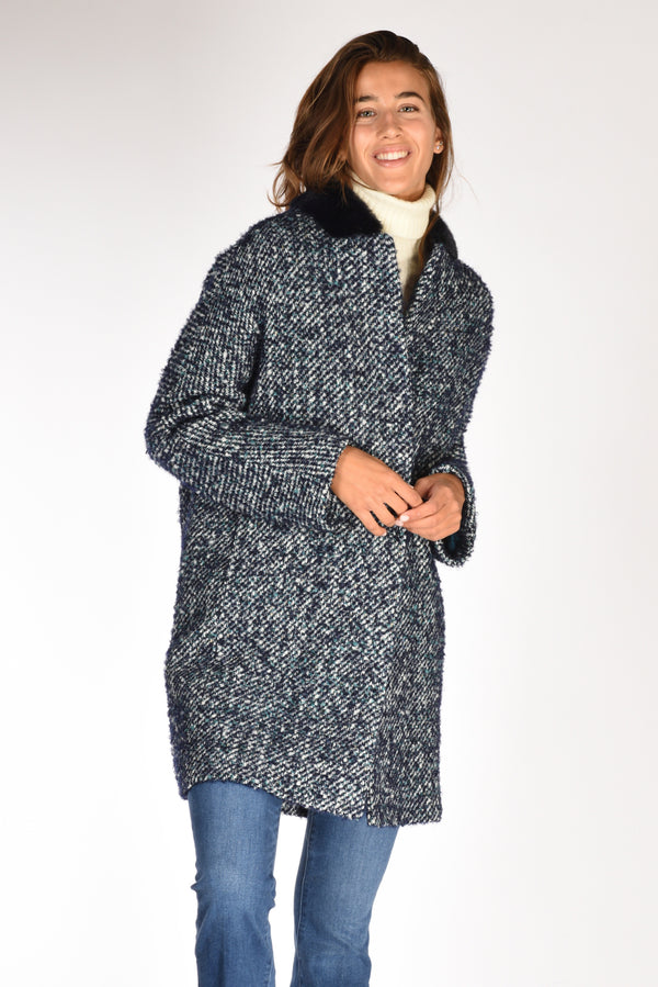 Mouche Cappotto Colletto Blu Melange Donna