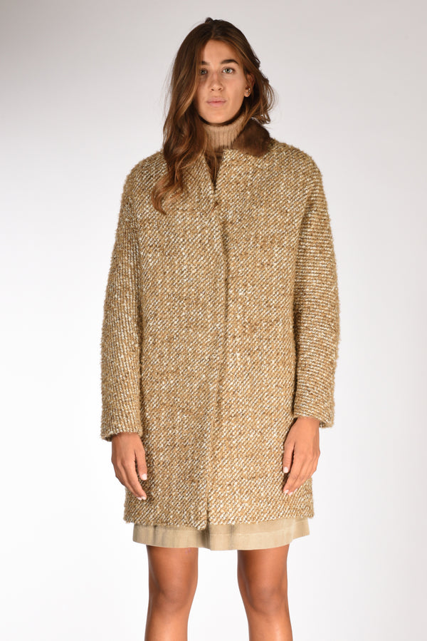 Mouche Cappotto Colletto Beige Melange Donna-2