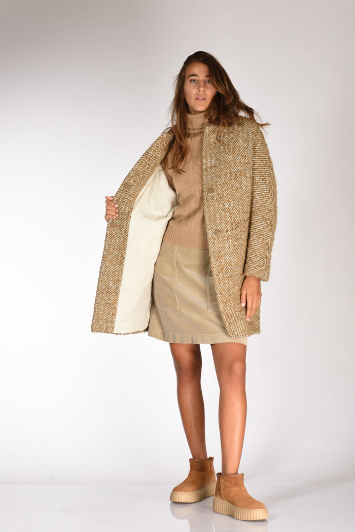 Mouche Cappotto Colletto Beige Melange Donna - 6