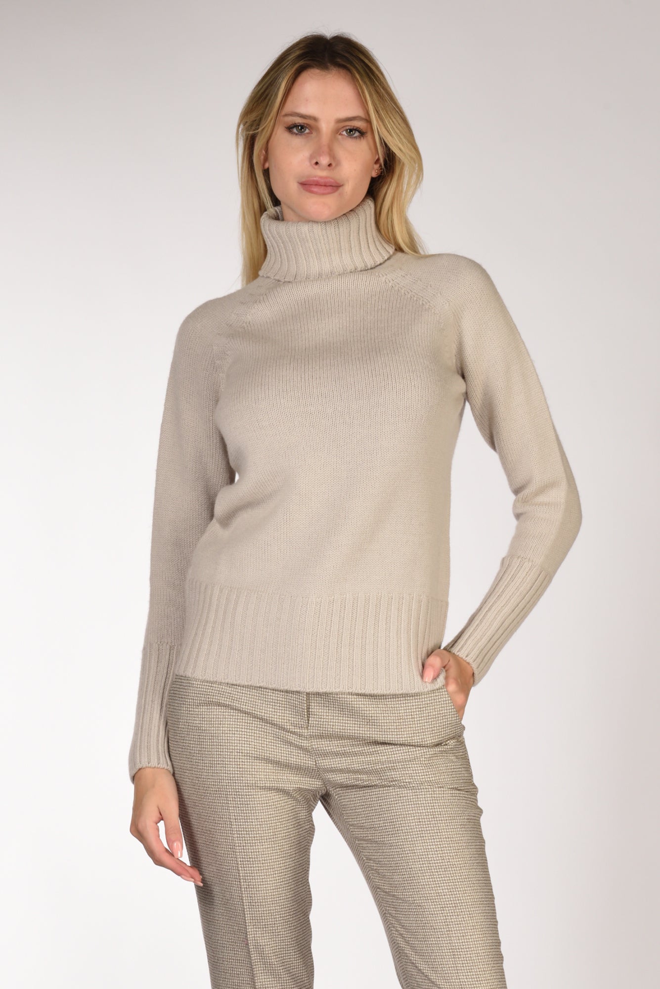 Drumohr Maglia Collo Alto Beige Chiaro Donna