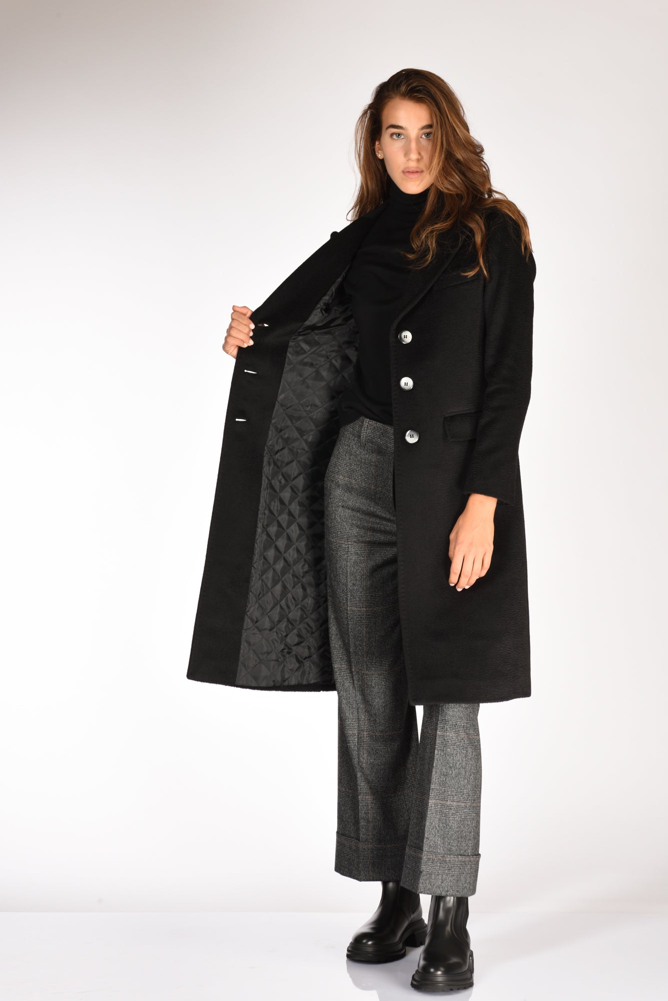 Five Cappotto Nero Donna