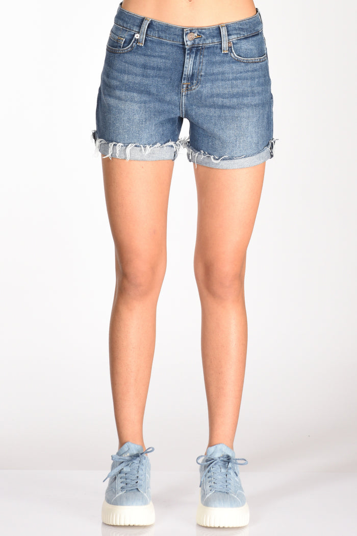 7 For All Mankind Shorts Mid Roll Blu Donna - 3