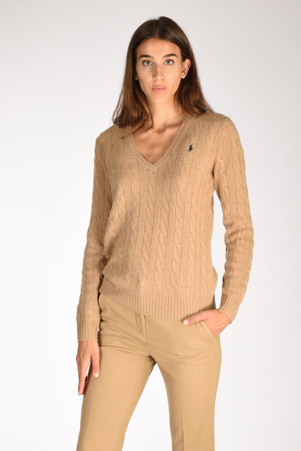 Polo Ralph Lauren Maglia V Polo Beige Donna