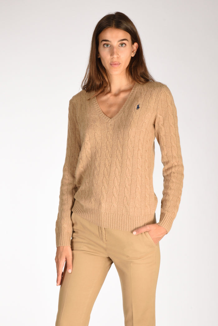 Polo Ralph Lauren Maglia V Polo Beige Donna - 1