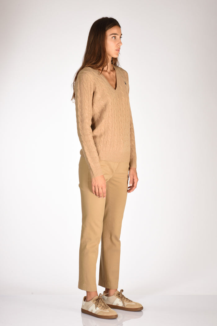 Polo Ralph Lauren Maglia V Polo Beige Donna - 4