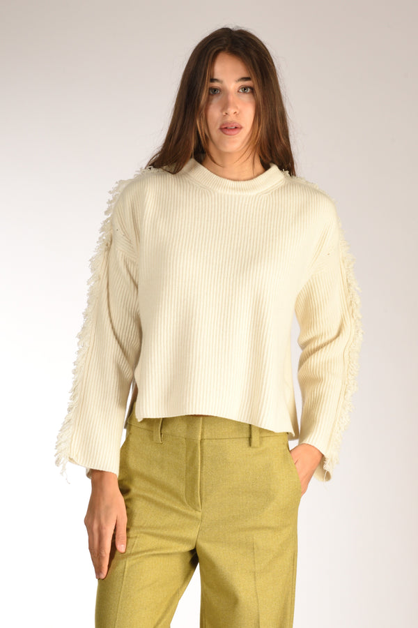 Drumohr Girocollo Frange Bianco Latte Donna