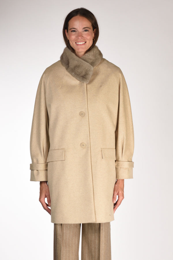 Mouche Cappotto Fur Beige Donna-2