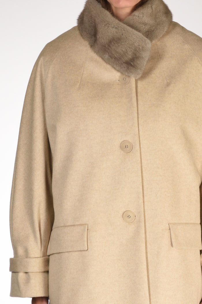 Mouche Cappotto Fur Beige Donna - 3