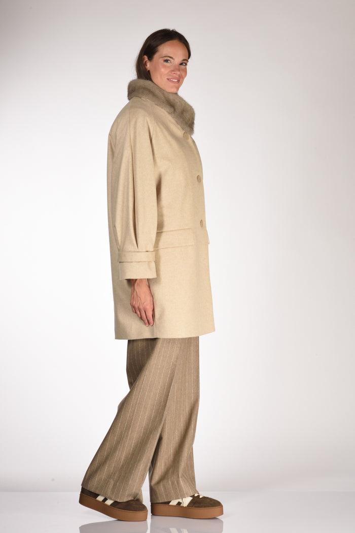 Mouche Cappotto Fur Beige Donna - 4