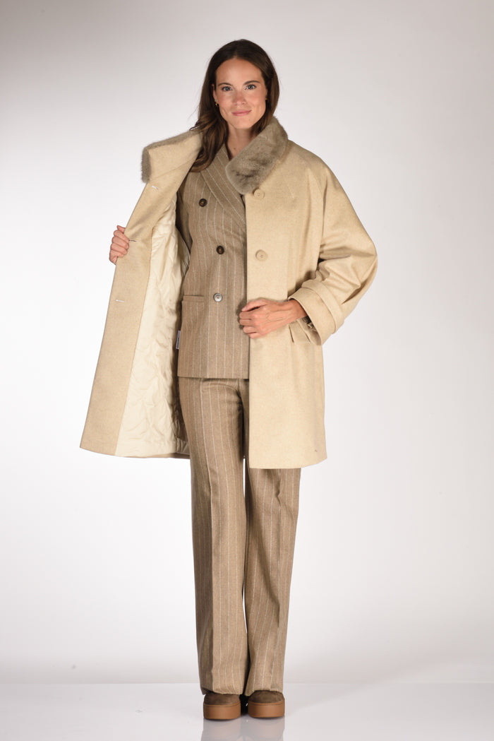 Mouche Cappotto Fur Beige Donna - 6