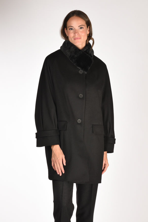 Mouche Cappotto Ecofur Nero Donna