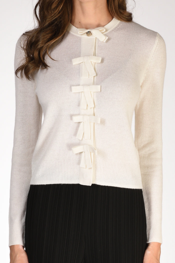 Allude Maglia Cardigan Bianco Naturale Donna - 3
