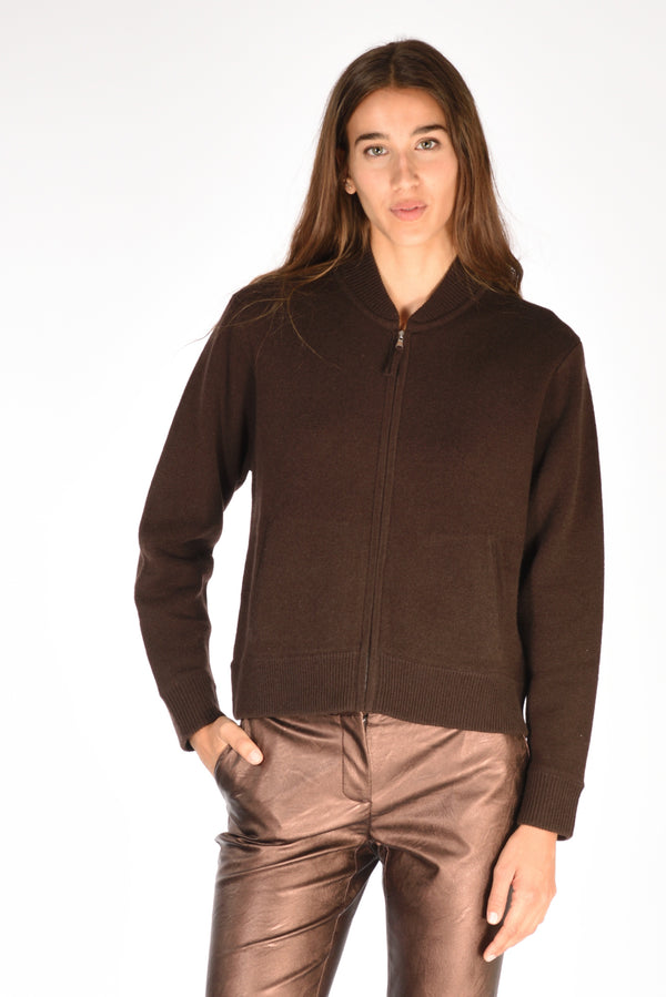 Allude Maglia Zippata Marrone Donna