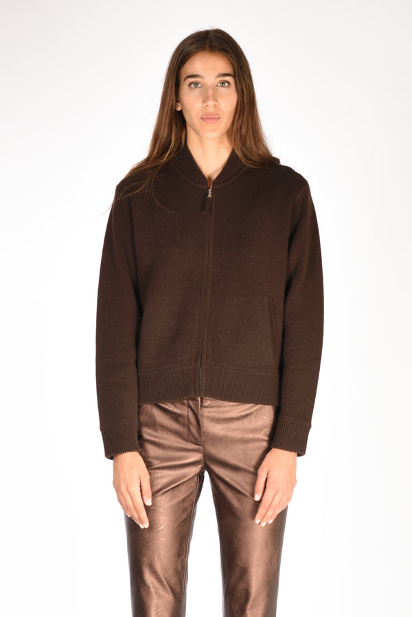 Allude Maglia Zippata Marrone Donna-2